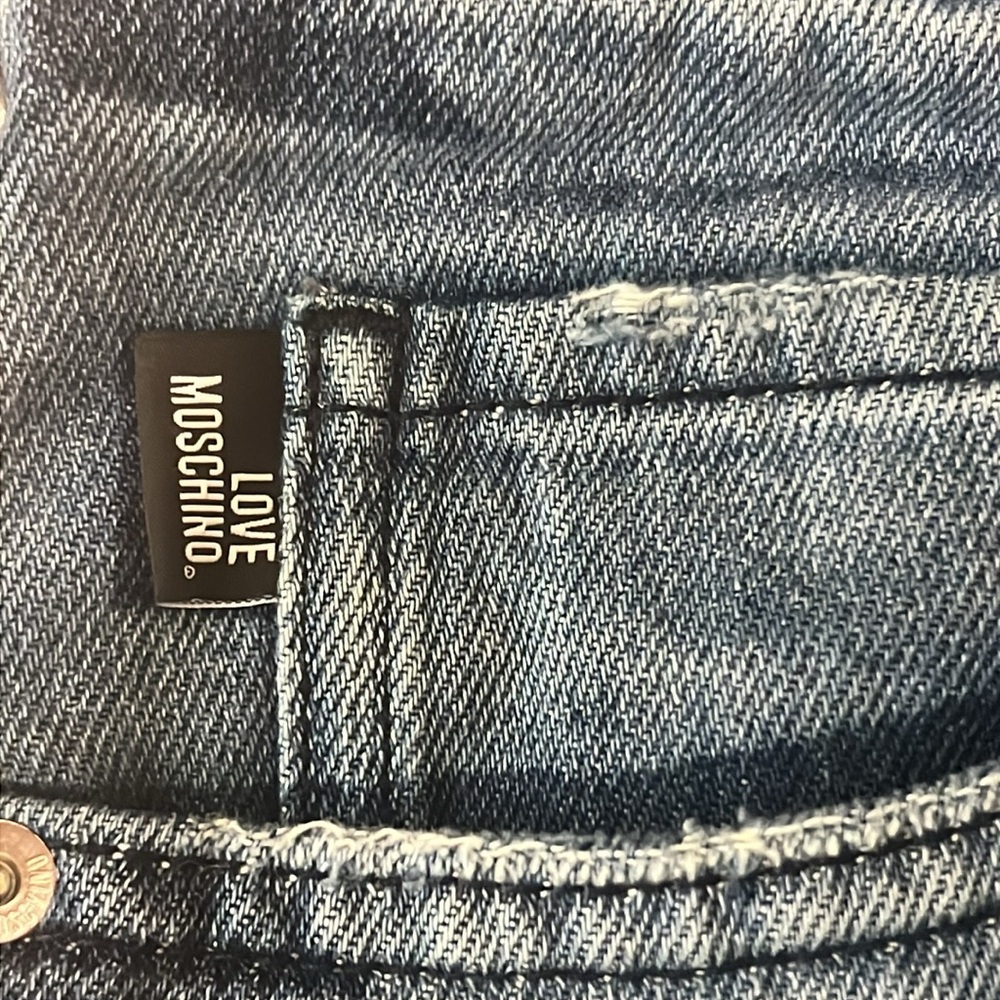Love Moschino Women Sz 30 Blue Peace Heart Signs print Straight Leg HiRise Jeans - Picture 8 of 11